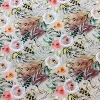 Viscose Lycra - Roser og blade på beige baggrund