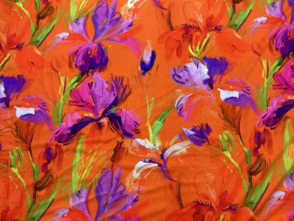 Viscose Lycra -Malede blomster - Orange