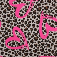 French Terry - Leopard med neon hjerter