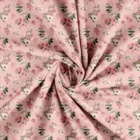 Patchwork stof med hvide blomster - lyserød
