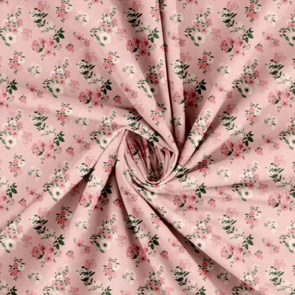 Patchwork stof med hvide blomster - lyserød