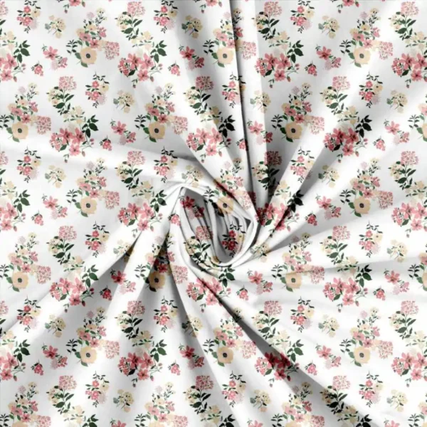 Patchwork stof med lyserøde blomster - hvid