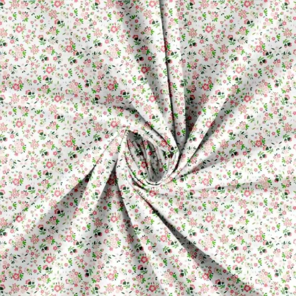 Patchwork stof med små blomster - hvid