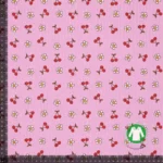 Rib jersey - Kirsebær og blomster - Pink