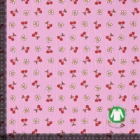 Rib jersey - Kirsebær og blomster - Pink