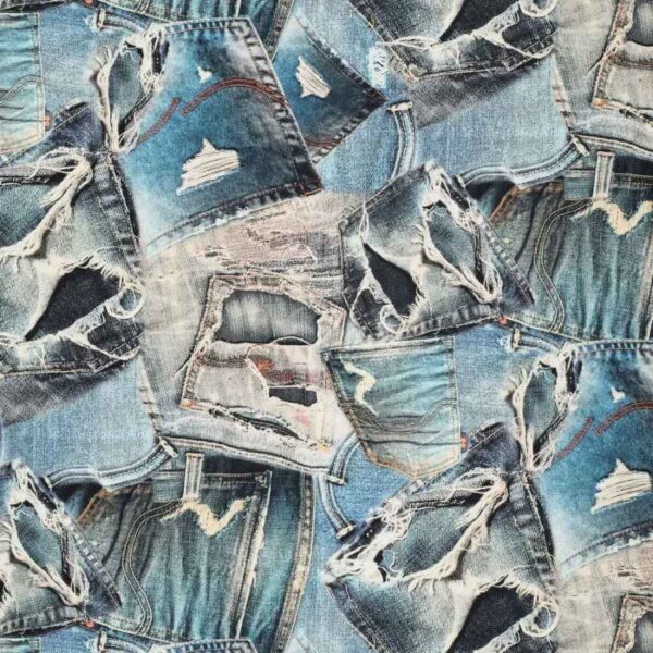 Bomuld twill med denim print - 2