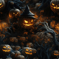 French Terry - Halloween græskar med lys