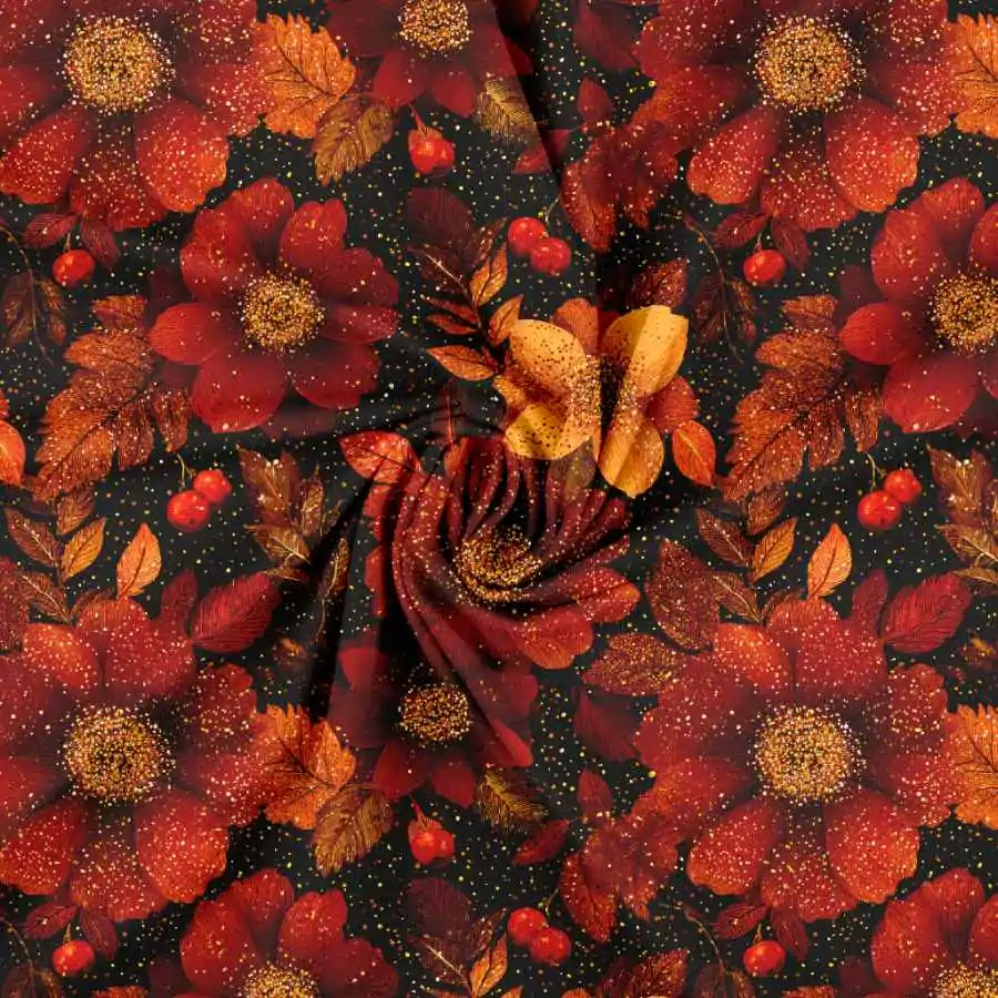 Jersey Print - Efterårs blomster med glitter