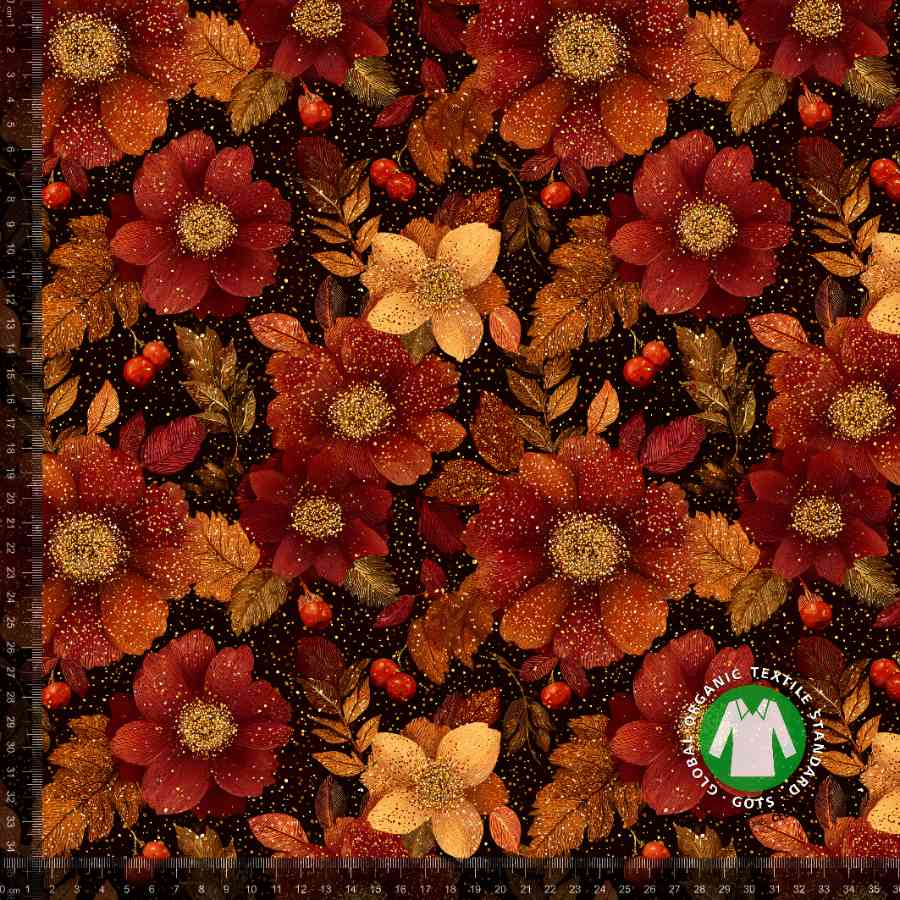 Jersey Print - Efterårs blomster med glitter