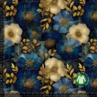 Jersey Print - Blå og guld blomster