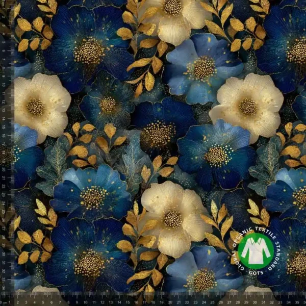 Jersey Print - Blå og guld blomster