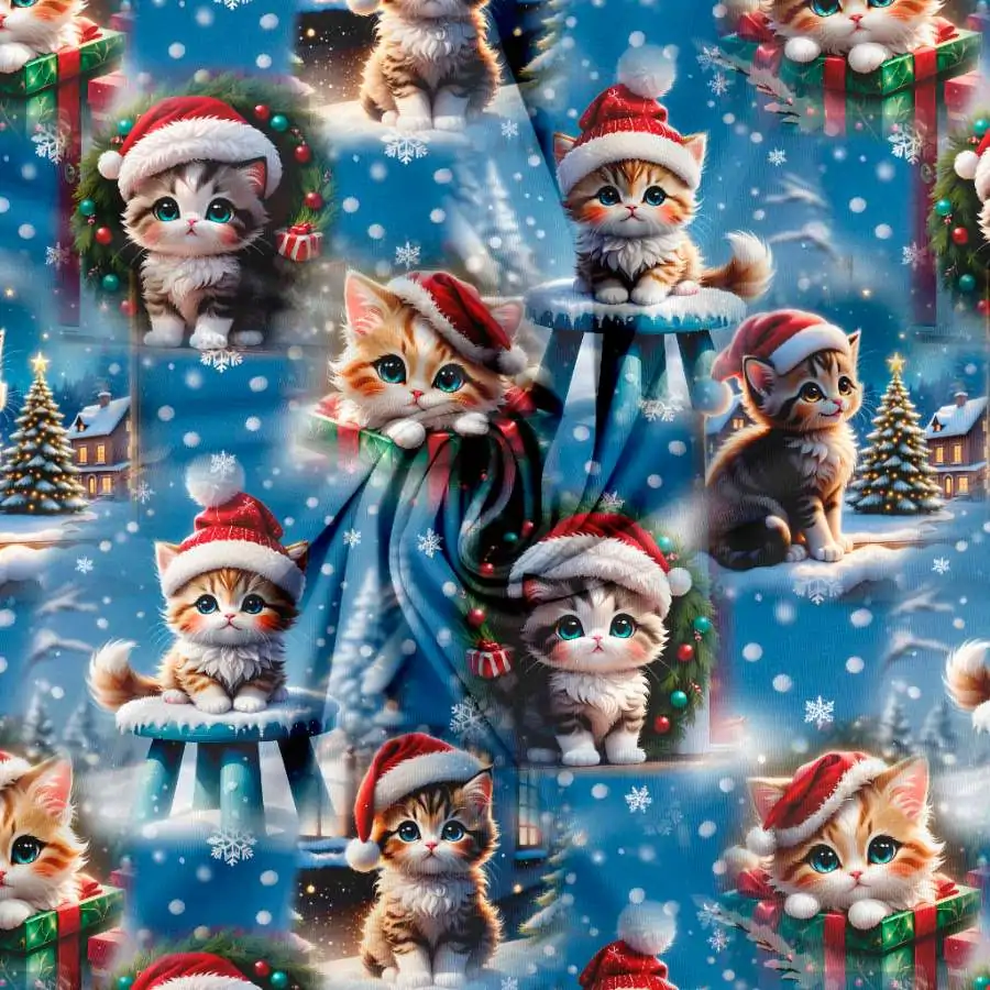 Jersey print med søde julekatte - Billede 2