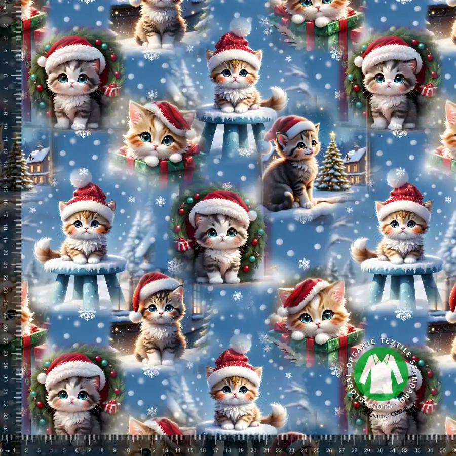 Jersey print med søde julekatte