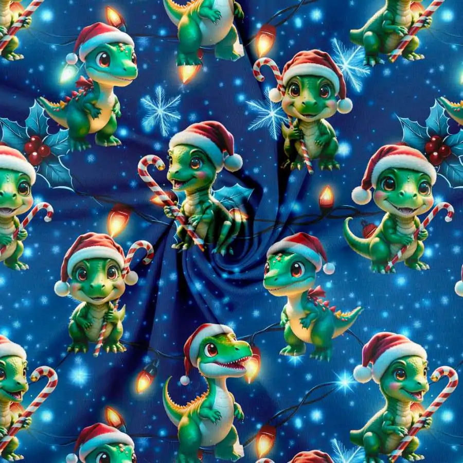 Jersey print med søde jule dinoer - 3 - Billede 2