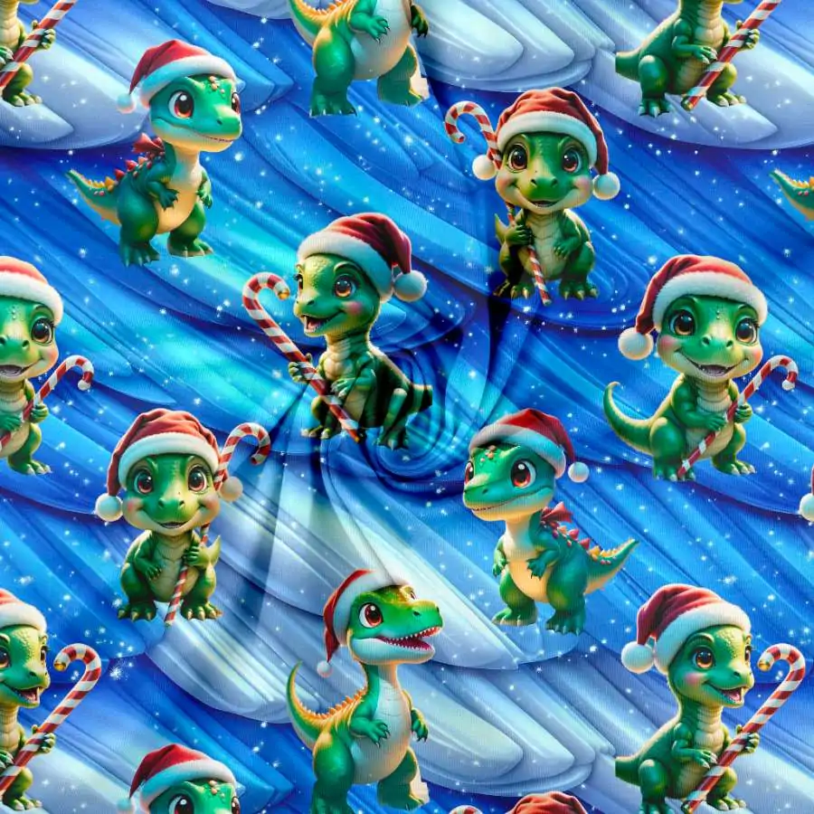 Jersey print med søde jule dinoer - 1 - Billede 2