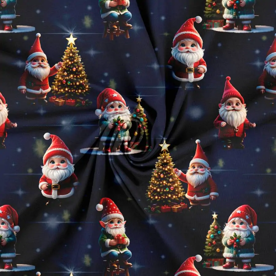 Jersey print med søde jule nisser - navy - Billede 2