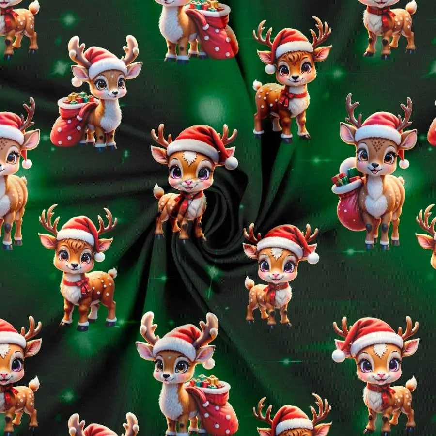 Jersey print med søde julerensdyr - grøn - Billede 2