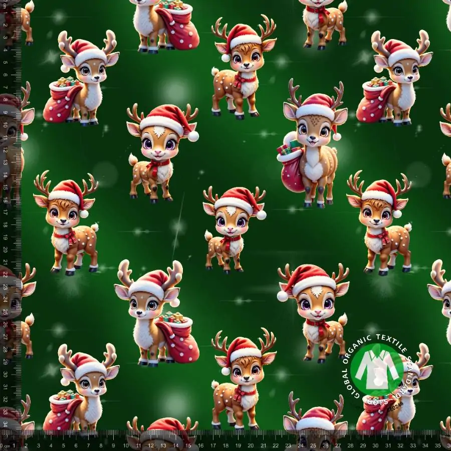 Jersey print med søde julerensdyr - grøn