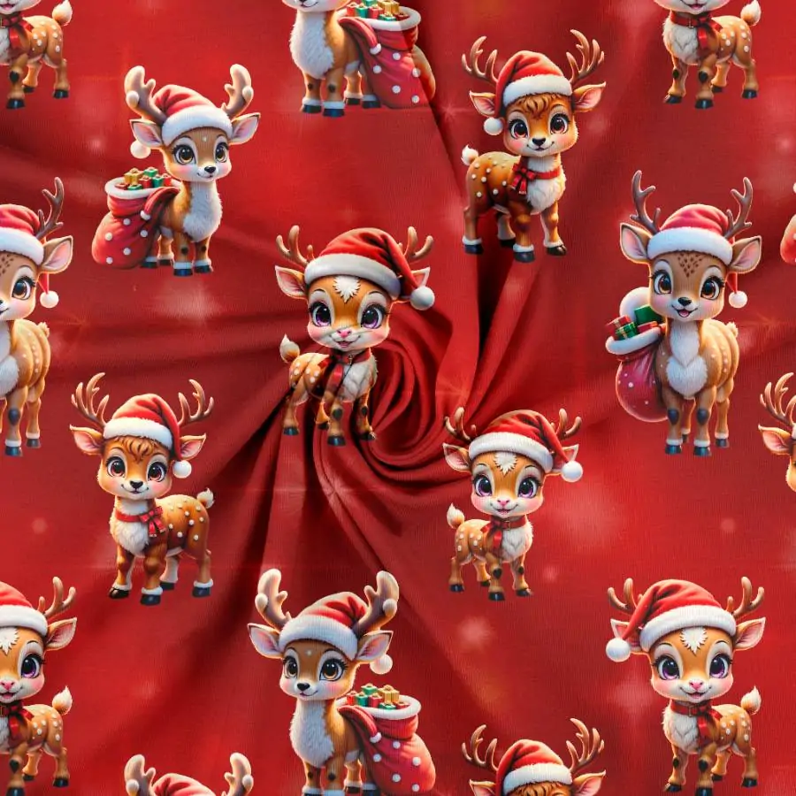 Jersey print med søde jule rensdyr - rød - Billede 2