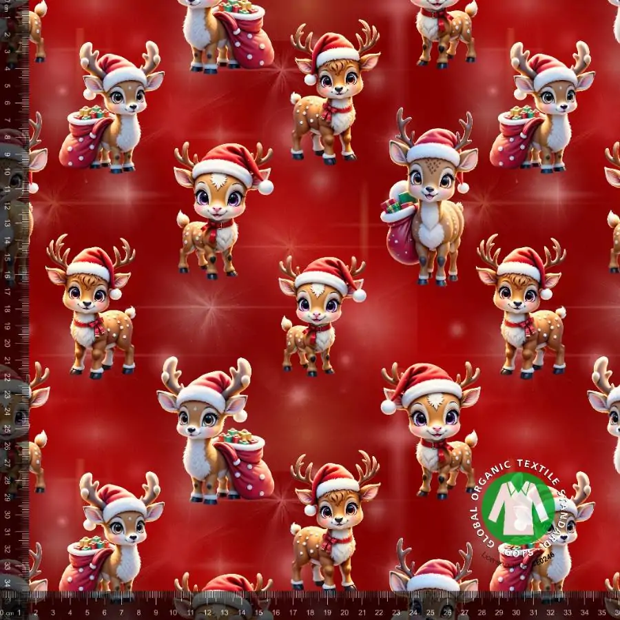 Jersey print med søde jule rensdyr - rød