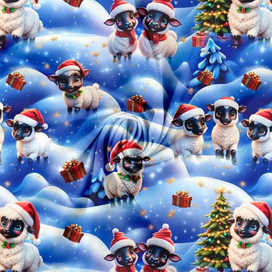 Jersey print med søde jule får - sne landskab - Billede 2