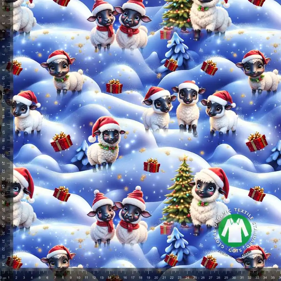 Jersey print med søde jule får - sne landskab