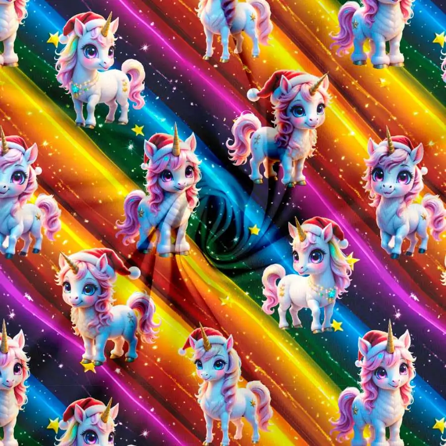 Jersey print med søde jule enhjørninger - multi - Billede 2