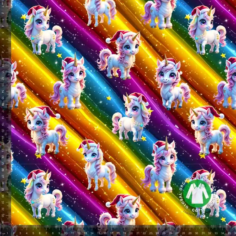 Jersey print med søde jule enhjørninger - multi