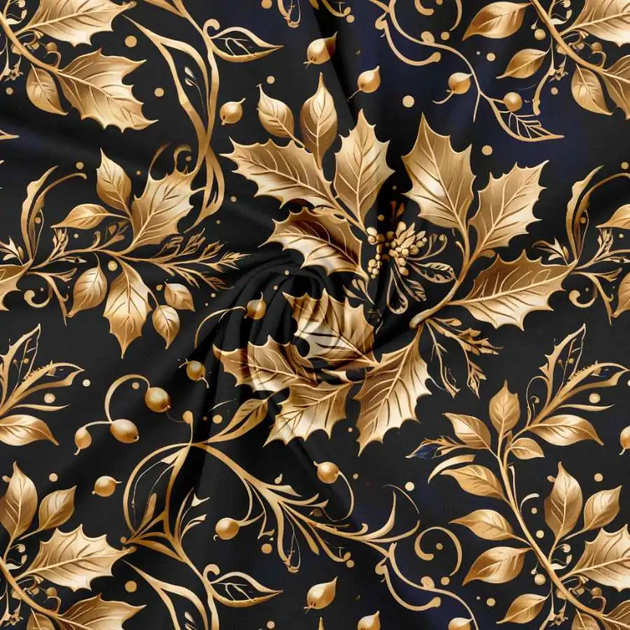 Jersey print med jule blade i guld - Billede 2