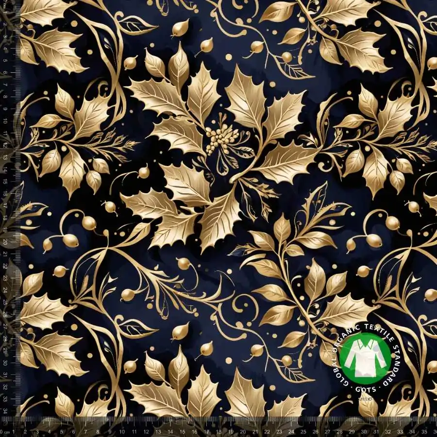 Jersey print med jule blade i guld