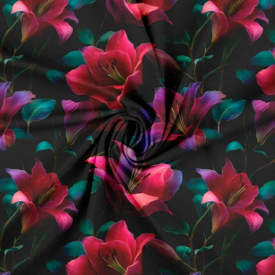 Jersey Print - Røde og lilla liljer