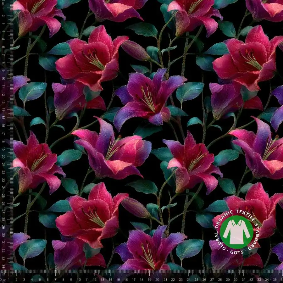 Jersey Print - Røde og lilla liljer