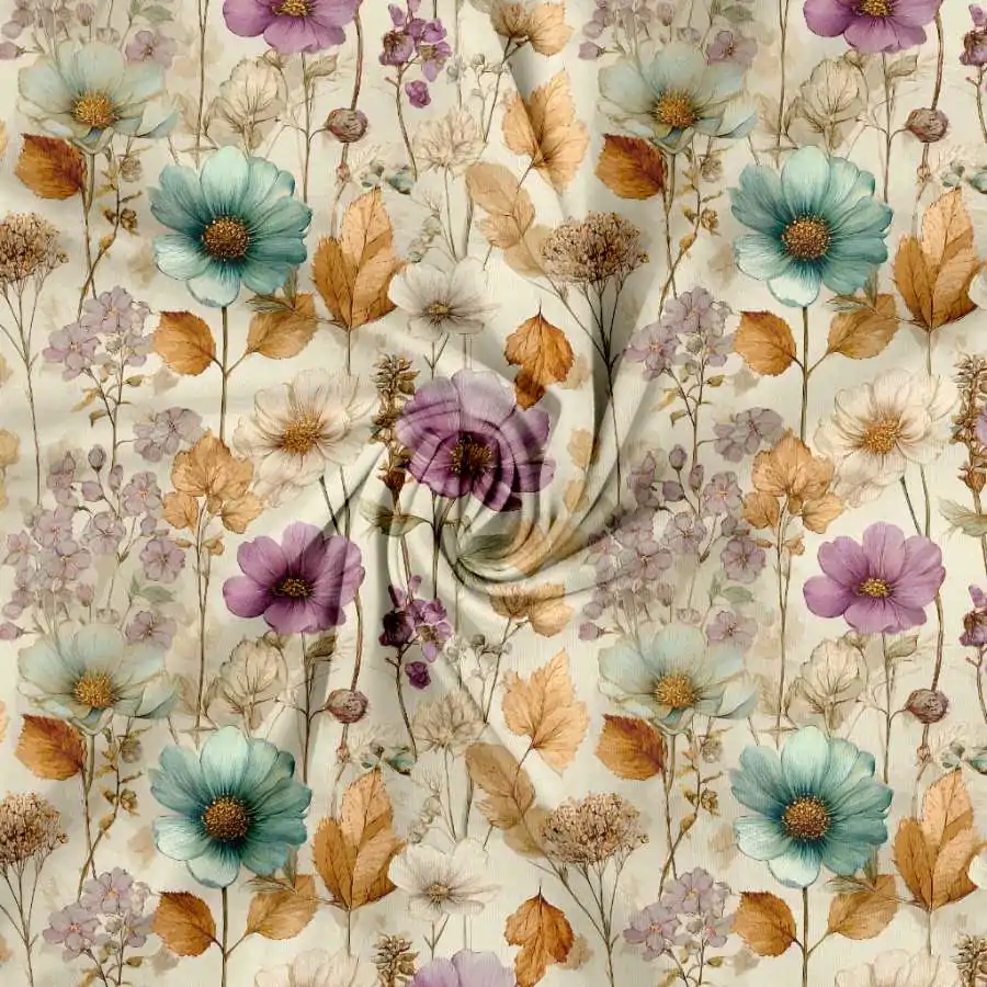 Jersey Print - Efterårs have med pastel blomster