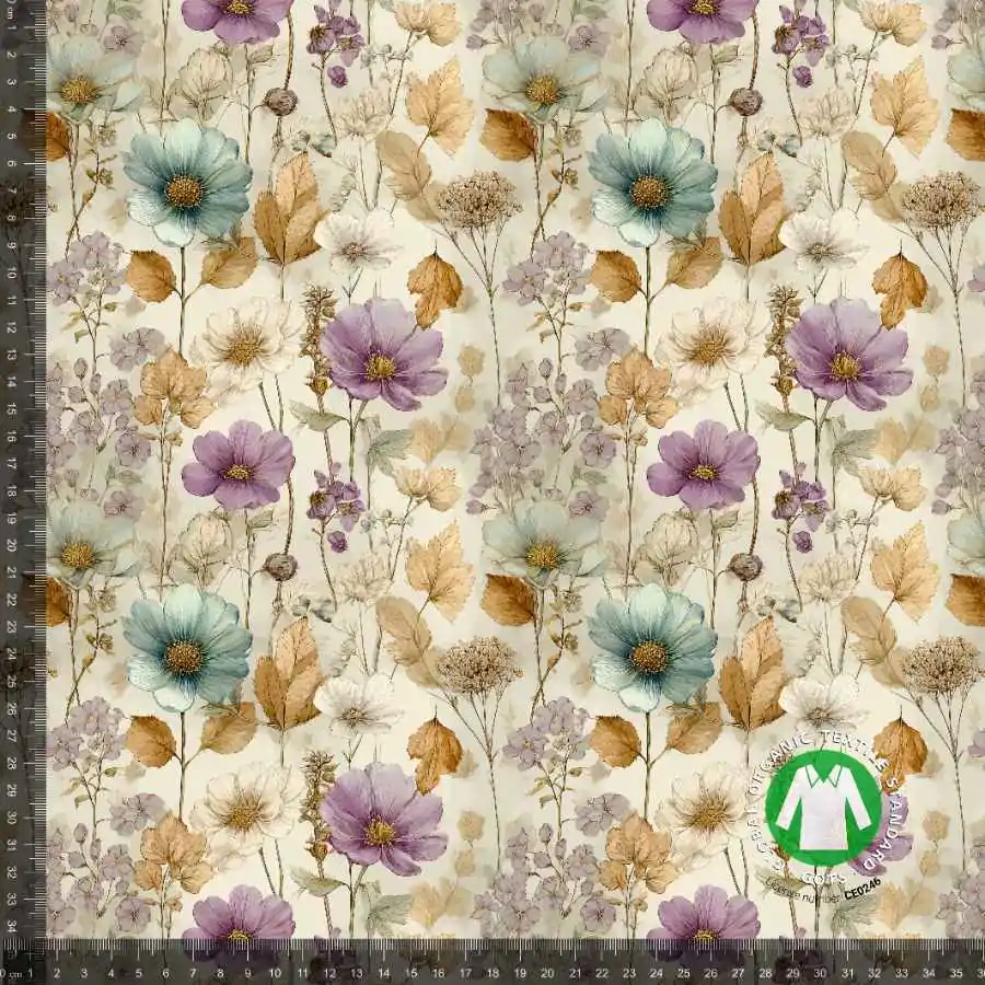 Jersey Print - Efterårs have med pastel blomster