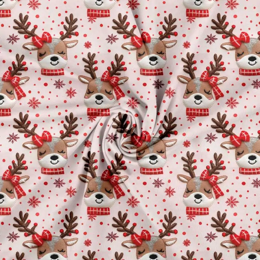 Jersey print med broderede søde jule rensdyr - Billede 2