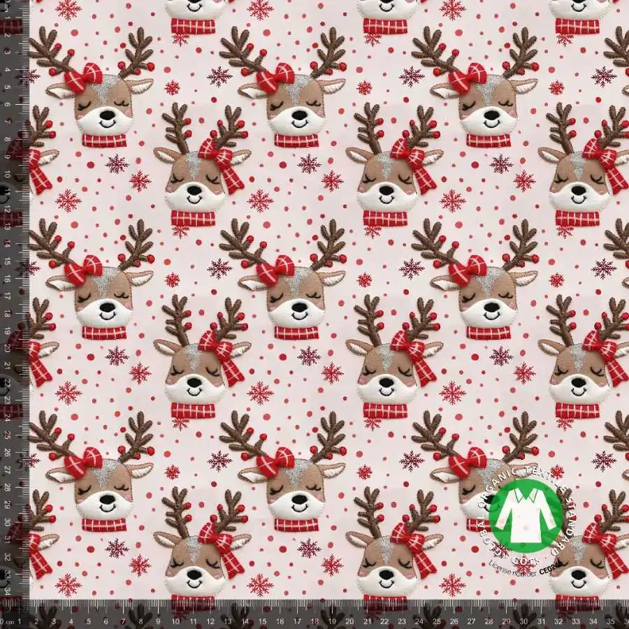 Jersey print med broderede søde jule rensdyr