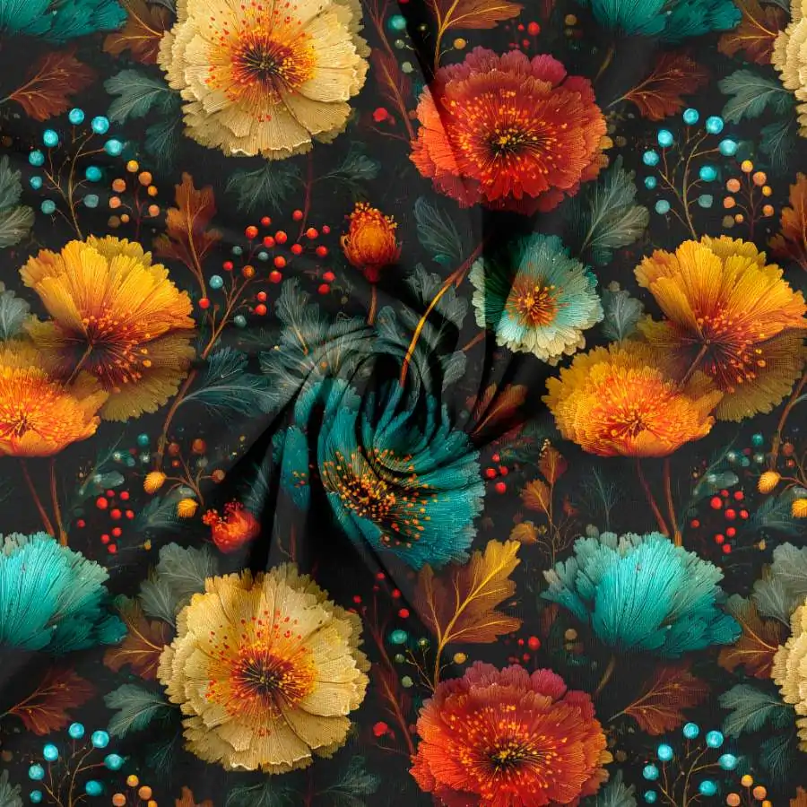 Jersey Print - Efterårs blomster - Billede 2