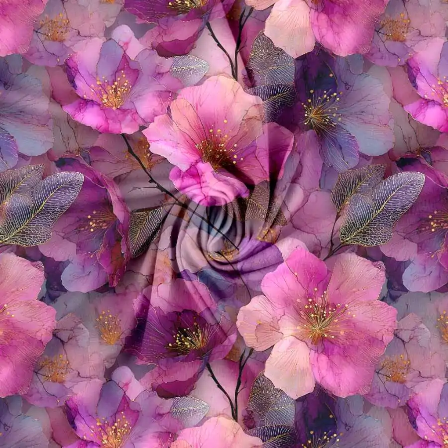 Jersey print - Blomster i lyserøde nuancer