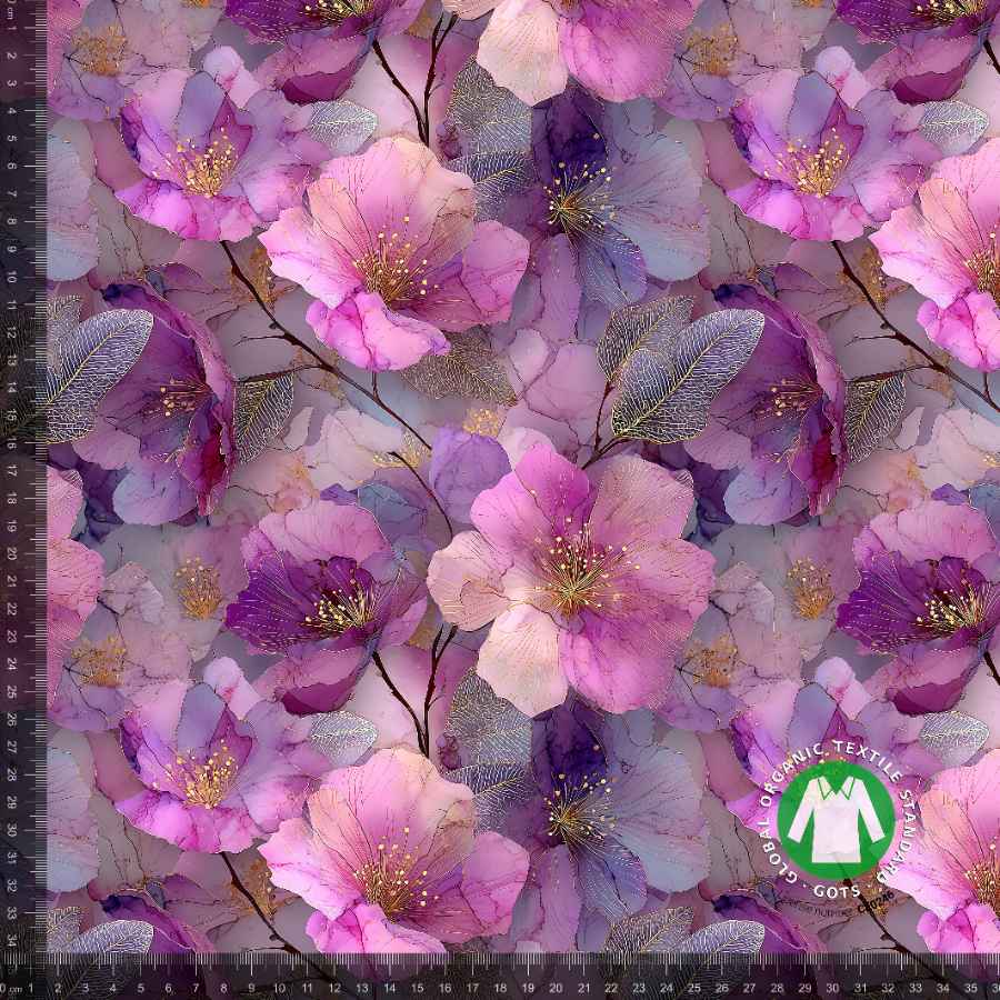 Jersey print - Blomster i lyserøde nuancer