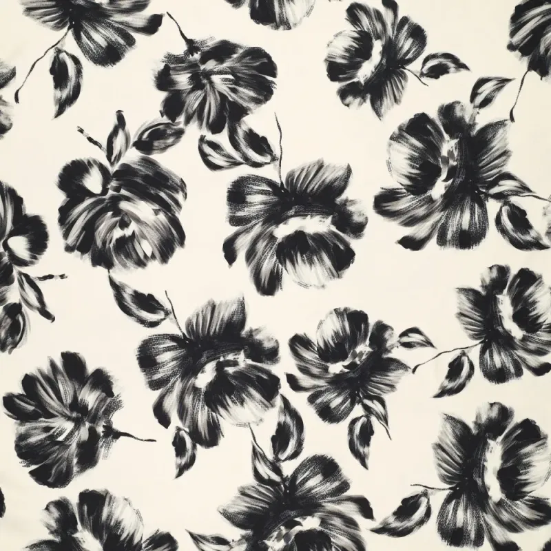 Heavy Satin Stretch - Pæoner hvid