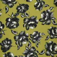 Heavy Satin Stretch - Pæoner oliven grøn