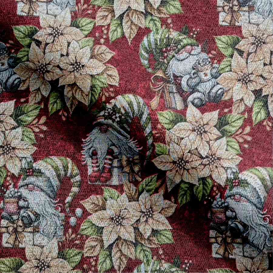 Gobelin med gnomer og julestjerner - rød