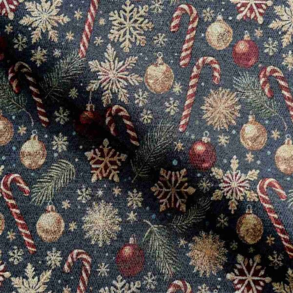 Gobelin med julestokke - rød - navy