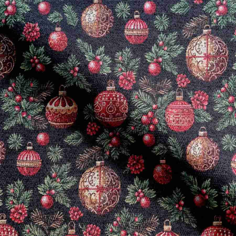 Gobelin med julekugler - sort