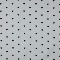 Poplin - Sorte hjerter på hvid baggrund