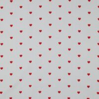 Poplin - Røde hjerter på hvid baggrund