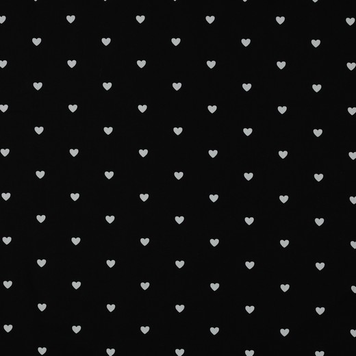 Poplin - Hvide hjerter på sort baggrund