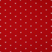 Poplin - Hvide hjerter på rød baggrund
