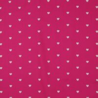 Poplin - Hvide hjerter på pink baggrund