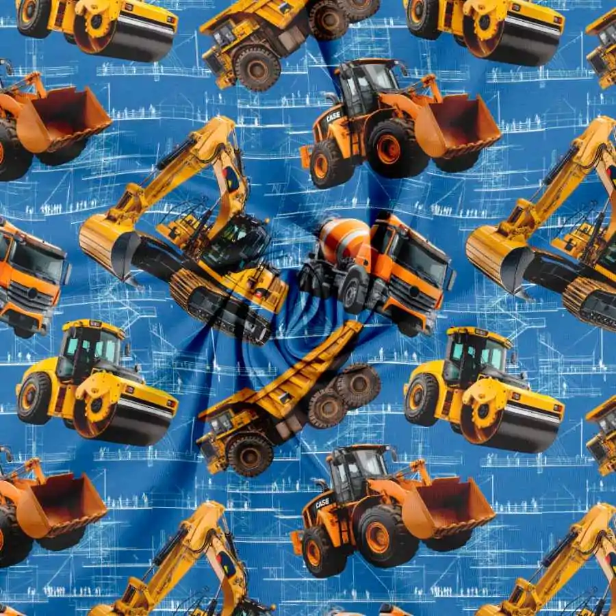 Jersey print med seje grave maskiner - Blå - Billede 2